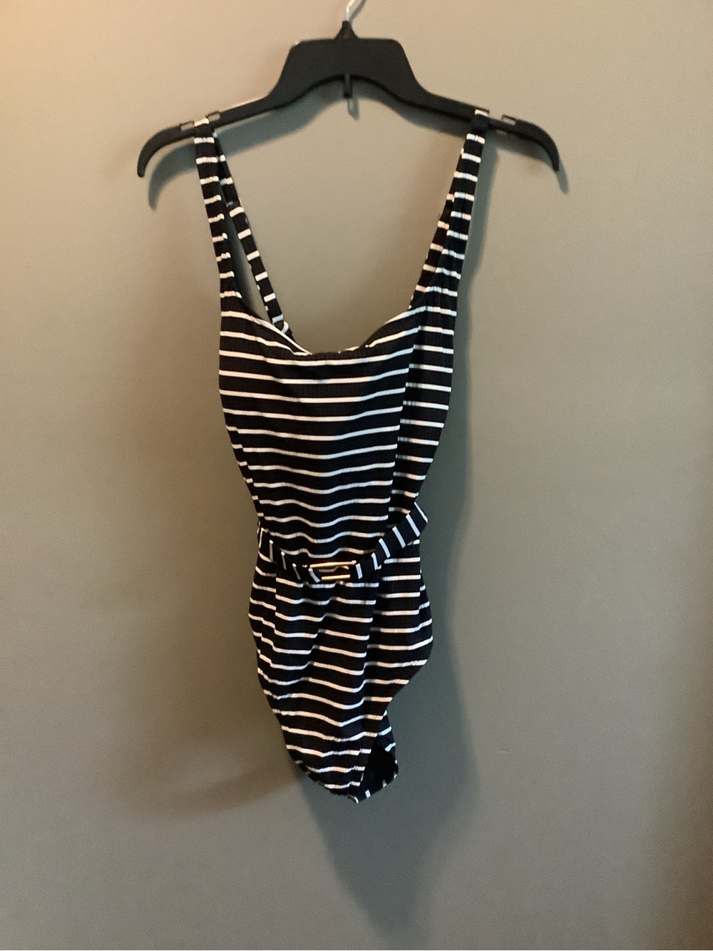 Lands' End Black and White Striped One-Piece Swimsuit